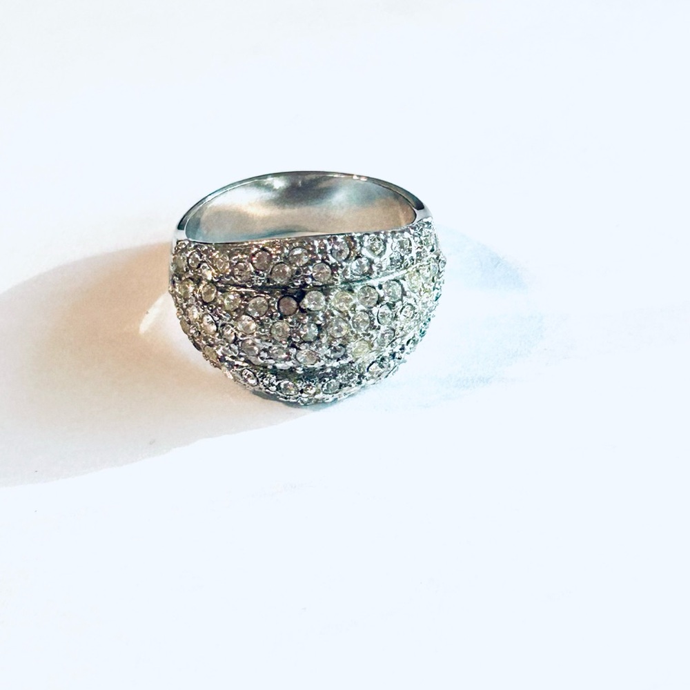 Elegant Silver Crystal Ring, Size 8